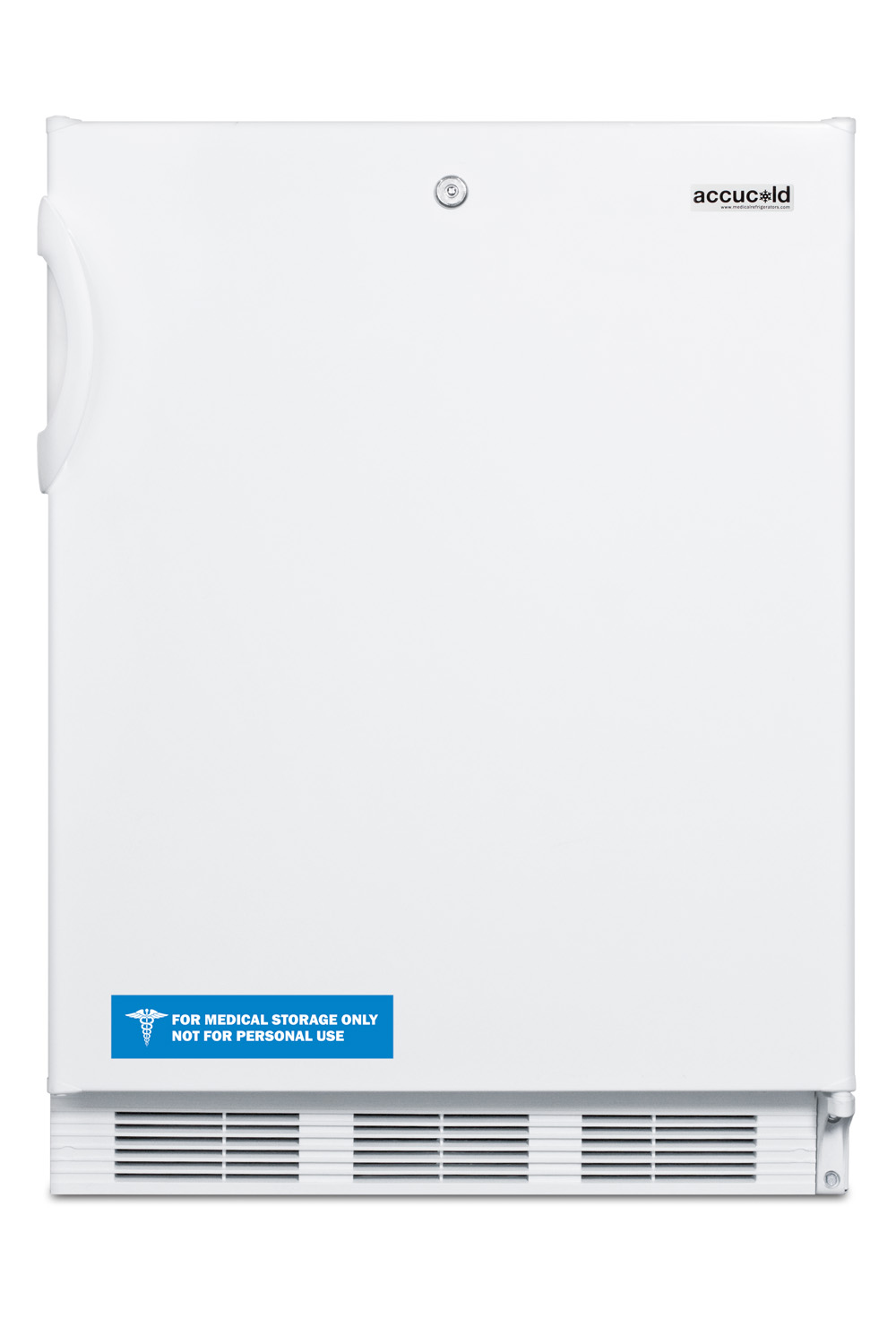 Built-in undercounter ADA compliant refrigerator-freezer for general purpose use, with dual evaporator cooling, cycle defrost, lock, and white exterior